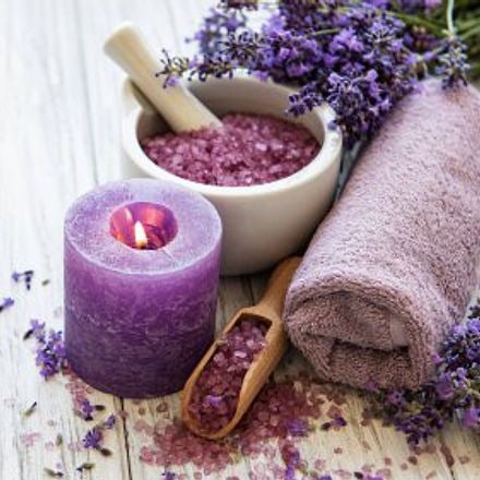 Massages and Energy consulting – lavender bath salt, aroma candle and towel
